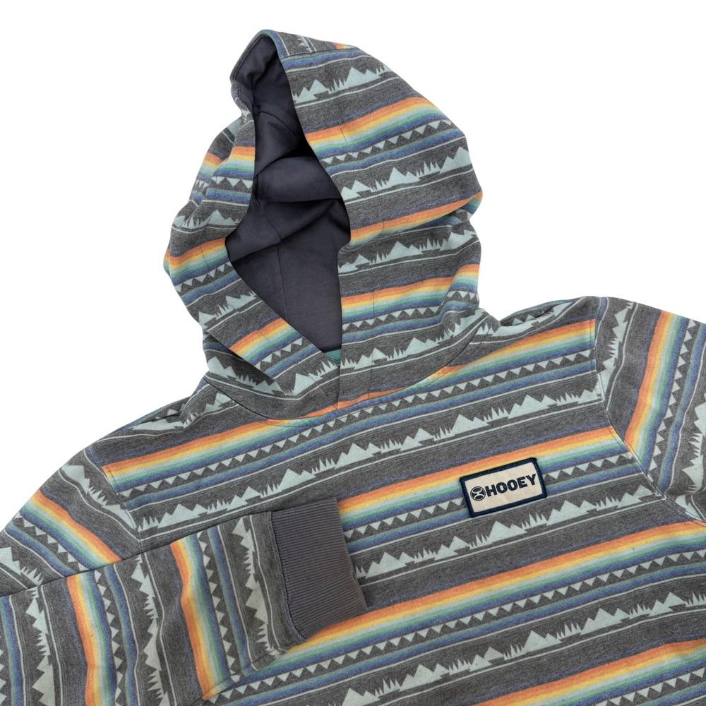 Hooey Youth Medium Southwestern Geometric Stripe Pullover Hoodie Grey Multicolor